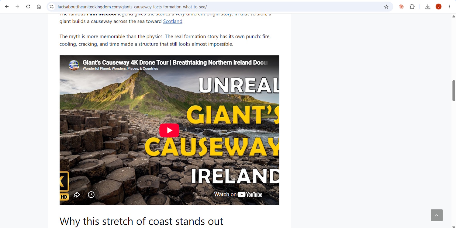 A live published article with fact card and subject-matched video embed